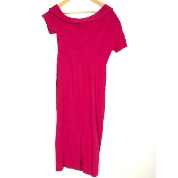 Emilia George Lauren Maternity Dress Off-Shoulder Cocktail Midi Rasberry Pink XS - Picture 4 of 12